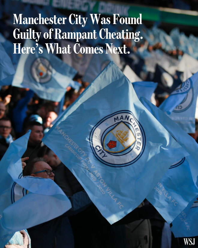 WSJ's tweet photo. Following historic wrongdoing, the stage is set for historic sanctions against Manchester City. Although the Premier League didn’t announce a penalty, the scope of charges suggests unprecedented punishment. 🔗 https://t.co/8oGFcibkLd https://t.co/U6FZxDvuWW