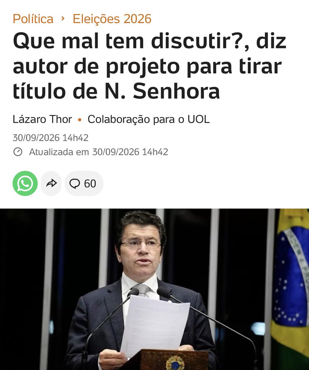 KriskaCarvalho's tweet photo. Autor do projeto para retirar de Nossa Senhora o título de padroeira, ex-assessor de Bolsonaro e aliado de Flávio, defendeu expressamente o projeto de lei em entrevista ao UOL

https://t.co/1G4SUC3jV3 https://t.co/pi7k70P0Wm
