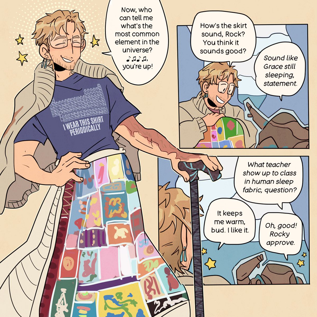 ministarfruit's tweet photo. I thought it would be cute if Grace wore his quilt like a skirt so ta-da!🌟 https://t.co/MnhYM0AfUj