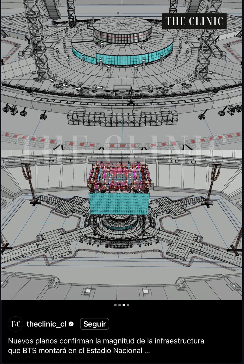 AnnHelferg's tweet photo. Para los conciertos de BTS los planos de Chile muestran un escenario 360° sin pantallas laterales. Tiene lógica en 🇨🇴 El Campín 🇵🇪 San Marcos y 🇨🇱 Nacional (gradas más bajas 36-48 mil) 🇦🇷 La Plata (53 mil) y 🇧🇷 Morumbi (67 mil) son más grandes y podrían llevar la versión completa https://t.co/7yaiSOTyvL
