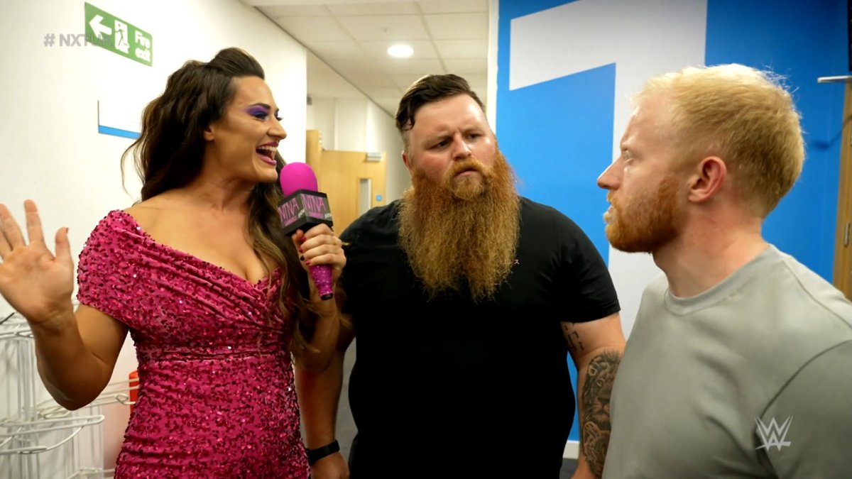 NXTUK_Legacy's tweet photo. Sept. 30, 2021:
At BT Sport Studios, Dave Mastiff & Jack Starz found themselves as the first guests on the #NinaSamuelsShow, and quietly walked away when host Nina Samuels continued to talk about her issues with Amale and Blair Davenport. #NXTUK
πΈ WWE https://t.co/qoOdZABH2G