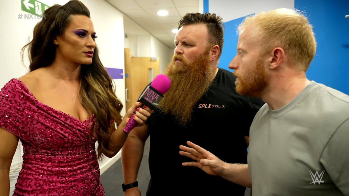 NXTUK_Legacy's tweet photo. Sept. 30, 2021:
At BT Sport Studios, Dave Mastiff & Jack Starz found themselves as the first guests on the #NinaSamuelsShow, and quietly walked away when host Nina Samuels continued to talk about her issues with Amale and Blair Davenport. #NXTUK
πΈ WWE https://t.co/qoOdZABH2G