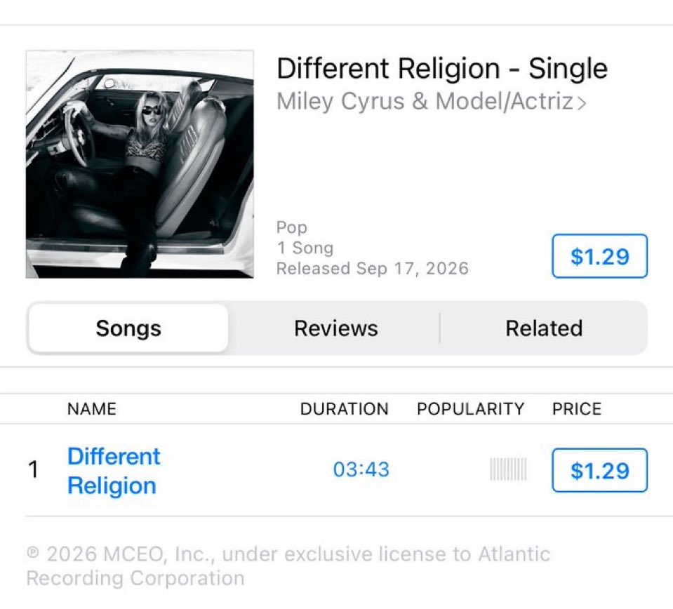MileyHistorian's tweet photo. Different Religion single version out now. https://t.co/BKUOFAvI0K