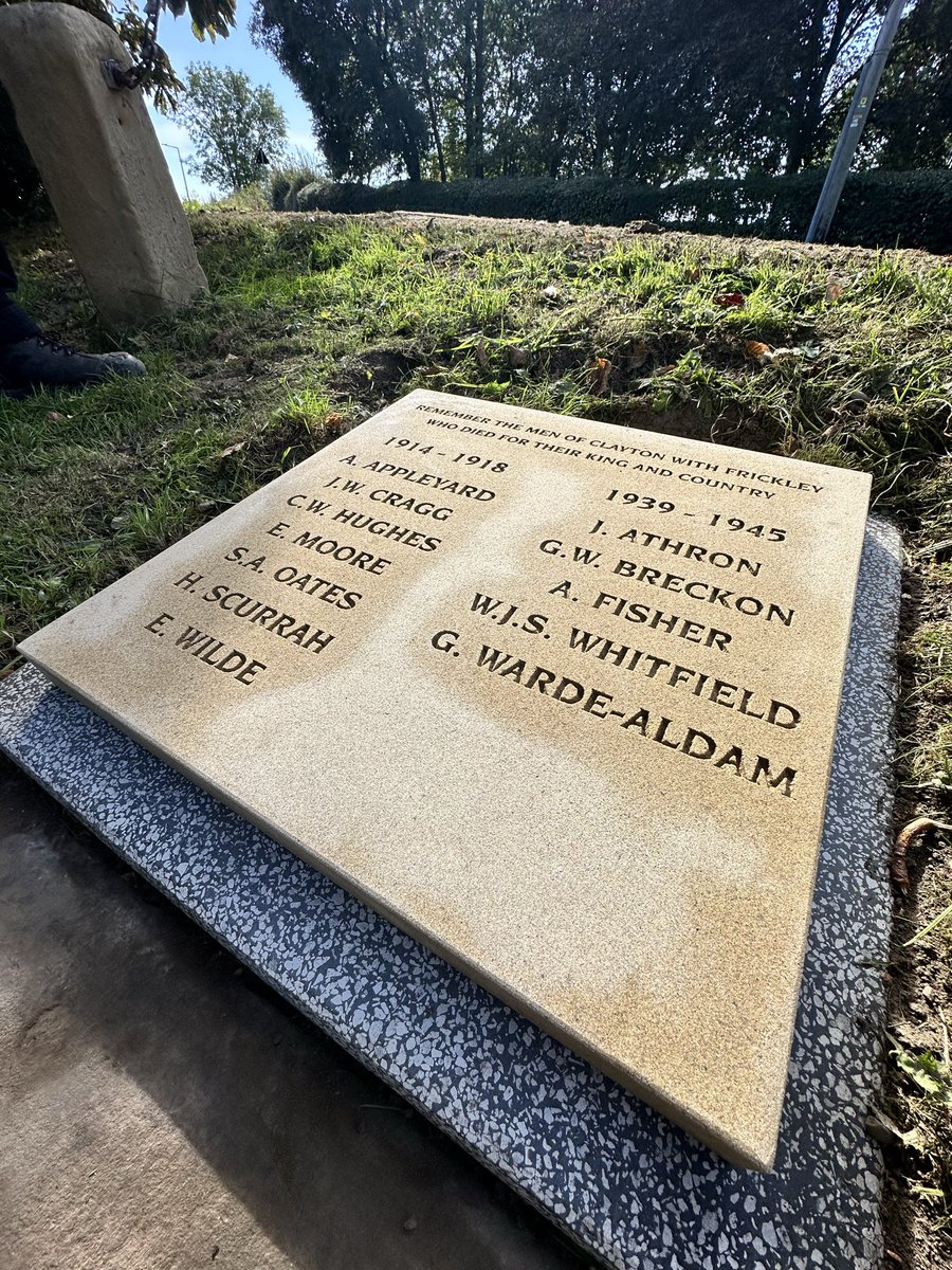 VCTrust's tweet photo. Earlier this year we cleaned the Clayton memorial and advised on how to ensure the names on were best maintained.

Today we placed a plaque next to the memorial bearing the names of those who gave their lives in two world wars to maintain the integrity of the original engraving. https://t.co/mBdKYbqnGC