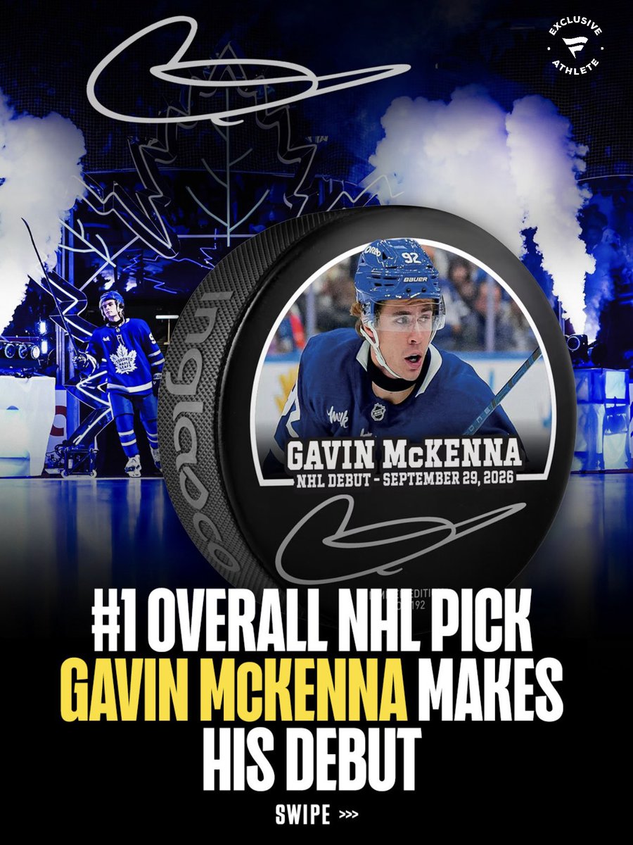 FansAuthentic's tweet photo. A new era in Toronto is here 🍁

#FanaticsExclusive Gavin McKenna @NHL Debut signed memorabilia is now live &amp; bid on last night’s game-used debut puck on NHL Auctions! 🏒 >> https://t.co/F6UprY7Y28 https://t.co/y6Cjq07D1q