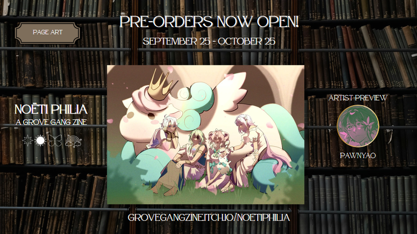 grovegangzine's tweet photo. 🌈🌿PREVIEW🦋☀️

A preview by talented @pawnyao where the Grove Gang gathers for a peaceful day beneath the shade, surrounded by soft greenery, petals, and a rather adorable companion! 🦄 

📅September 25 - October 25
🛒https://t.co/0XKGQFLAMY https://t.co/JV4txD1Dgc