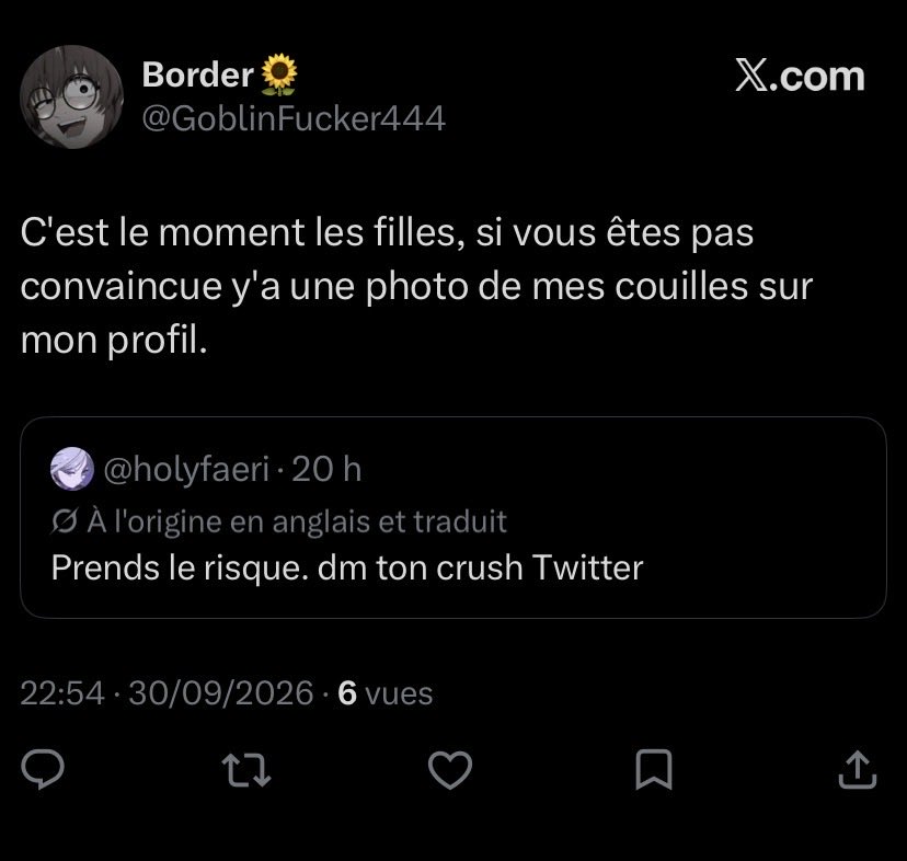 NwarMtt's tweet photo. @GoblinFucker444 @dany_dubd Ouais le tiens cest de montrer tes couilles https://t.co/oBm99A1H38