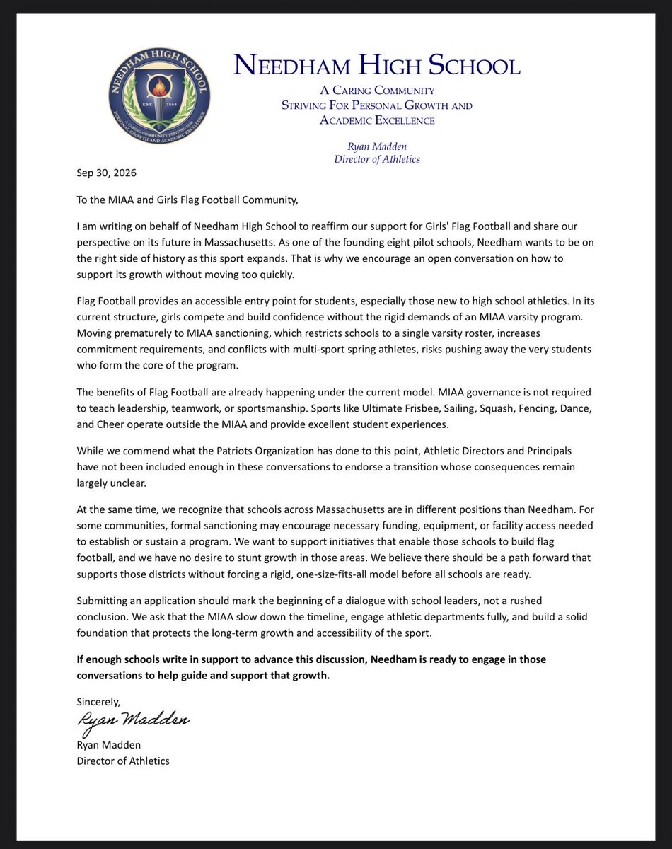 NHSRockets's tweet photo. An open letter regarding Girls Flag Football https://t.co/T1L07Asl5r