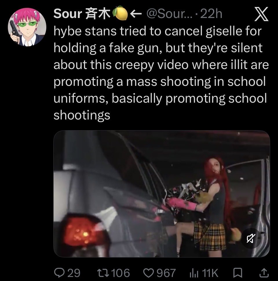 ILLITPROTECT's tweet photo. GLLITz, 

Let’s REPORT this account purposely spreading misleading allegations about ILLIT, claiming that the group is “promoting mass shooting” and “promoting school shootings” in relation to their concept film.

— Report on portal under false information and/or slander/profanity.

🔗 https://t.co/izAZaTm45o
🔗 https://t.co/cNyONdAF1f

Thank you,