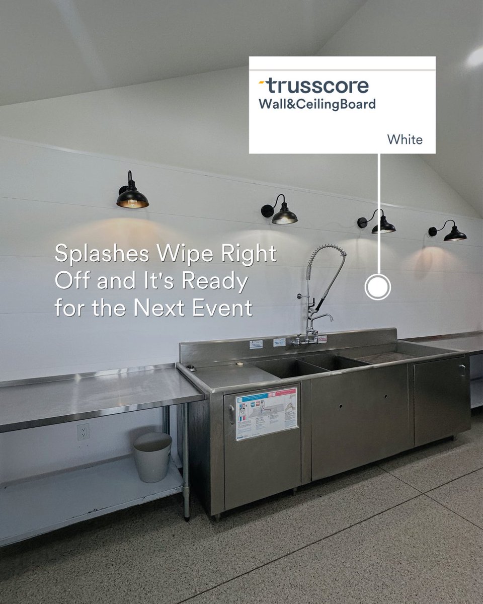 trusscore's tweet photo. The event kitchen at Bellkirks Orchard 🍎 where caterers prep, finalize, and plate for weddings.

Walls and ceiling in Trusscore Wall&amp;CeilingBoard: bright, easy to clean, and built for daily washdowns. 💦

👉 https://t.co/MLCpbaJak2 https://t.co/11GNXq1USd