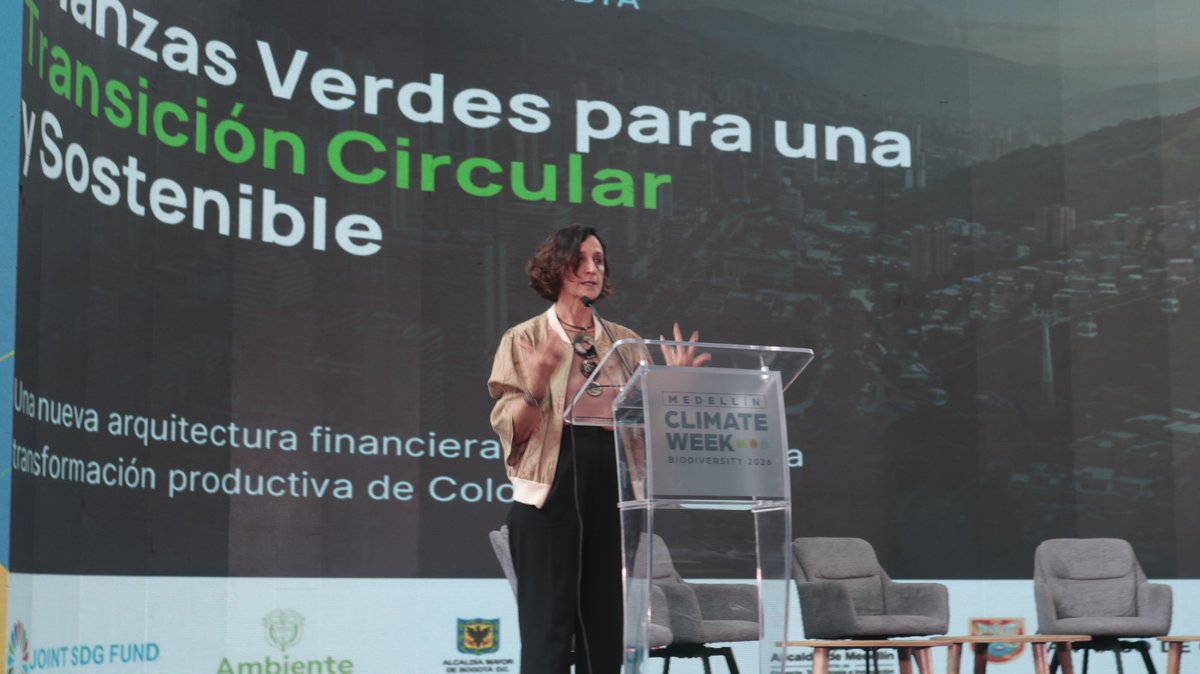 onucolombia's tweet photo. Con el lanzamiento de "Finanzas verdes para una transición circular y sostenible", se promueven alianzas y recursos para poner las finanzas al servicio de las transformaciones que Colombia necesita, conectando las agendas ambiental, productiva y financiera. #ClimateWeekMedellin https://t.co/hPJ4kfha5f