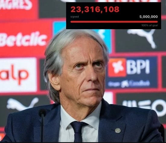 TouchnineX_'s tweet photo. 🚨 NEW: Portuguese civilians has started a petition to reward Jorge Jesus the HIGHEST CIVILIAN award of the country's history. 🏆🇵🇹

The petition was opened yesterday &amp; already recieved 23 million votes, which is 90% of Portugal's population @selecaoportugal 🤯🏅 https://t.co/nCqkKmOsqY