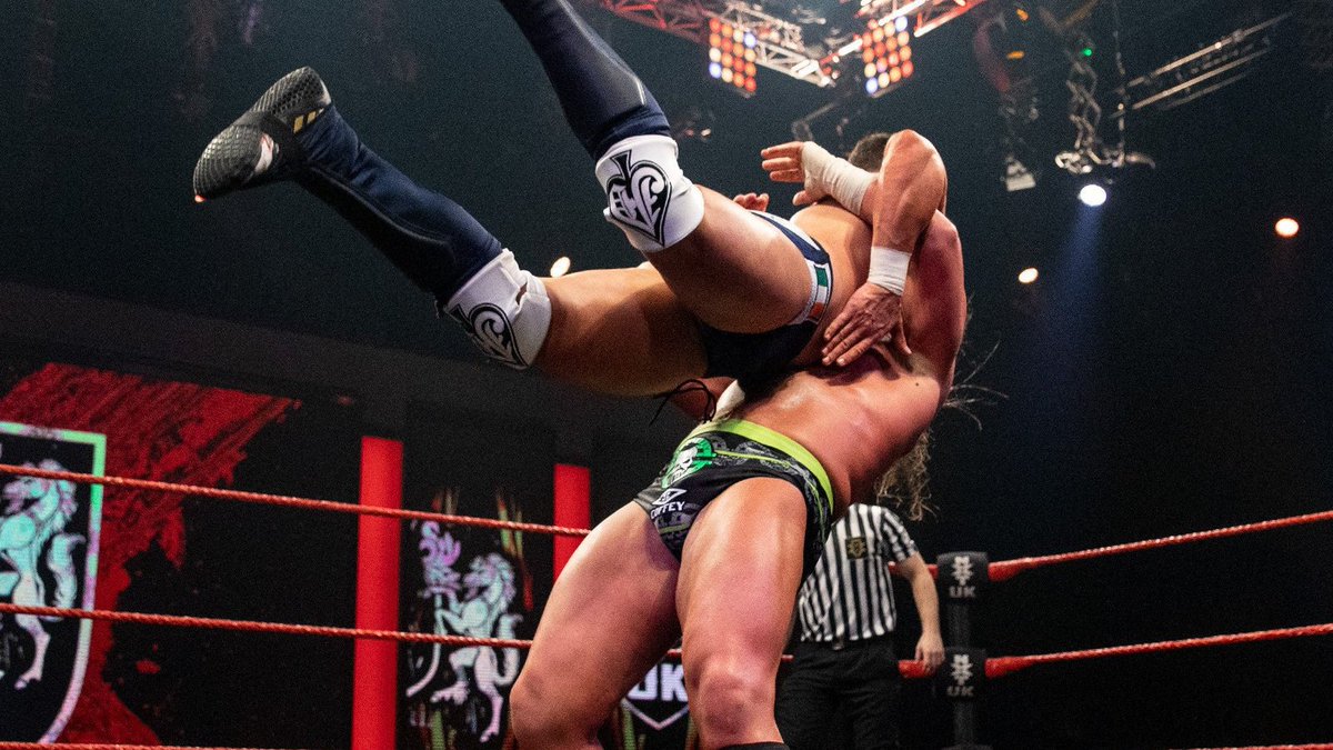 NXTUK_Legacy's tweet photo. Sept. 30, 2021:
At BT Sport Studios, Gallus' Joe Coffey defeated Jordan Devlin with All The Best for the Bells thanks to a slight distraction from his brother, Mark Coffey. #NXTUK
πΈ WWE https://t.co/ghT8RBbx5u