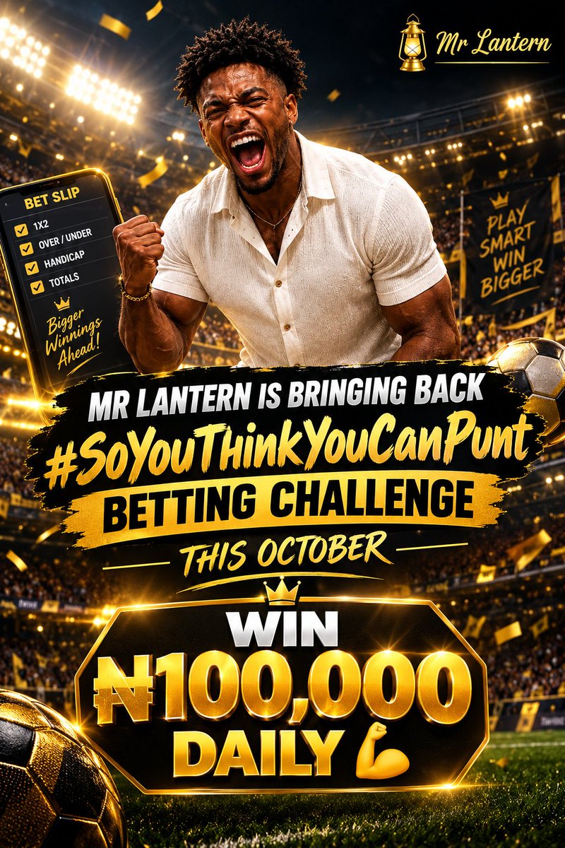 Mrlanterntips's tweet photo. Who's active ??? !!!!

BIG NEWWWWSSSS

This new month, October, we shall be starting a BIG BIG BIG PUNTING COMPETITION

how many of you remembers #SoYouThinkYouCanPunt ??

We shall be bringing it back dis month of OCTOBER &amp; everyone stands a chance to win 100,000 naira DAILY !!! https://t.co/zr2mW5AuPT
