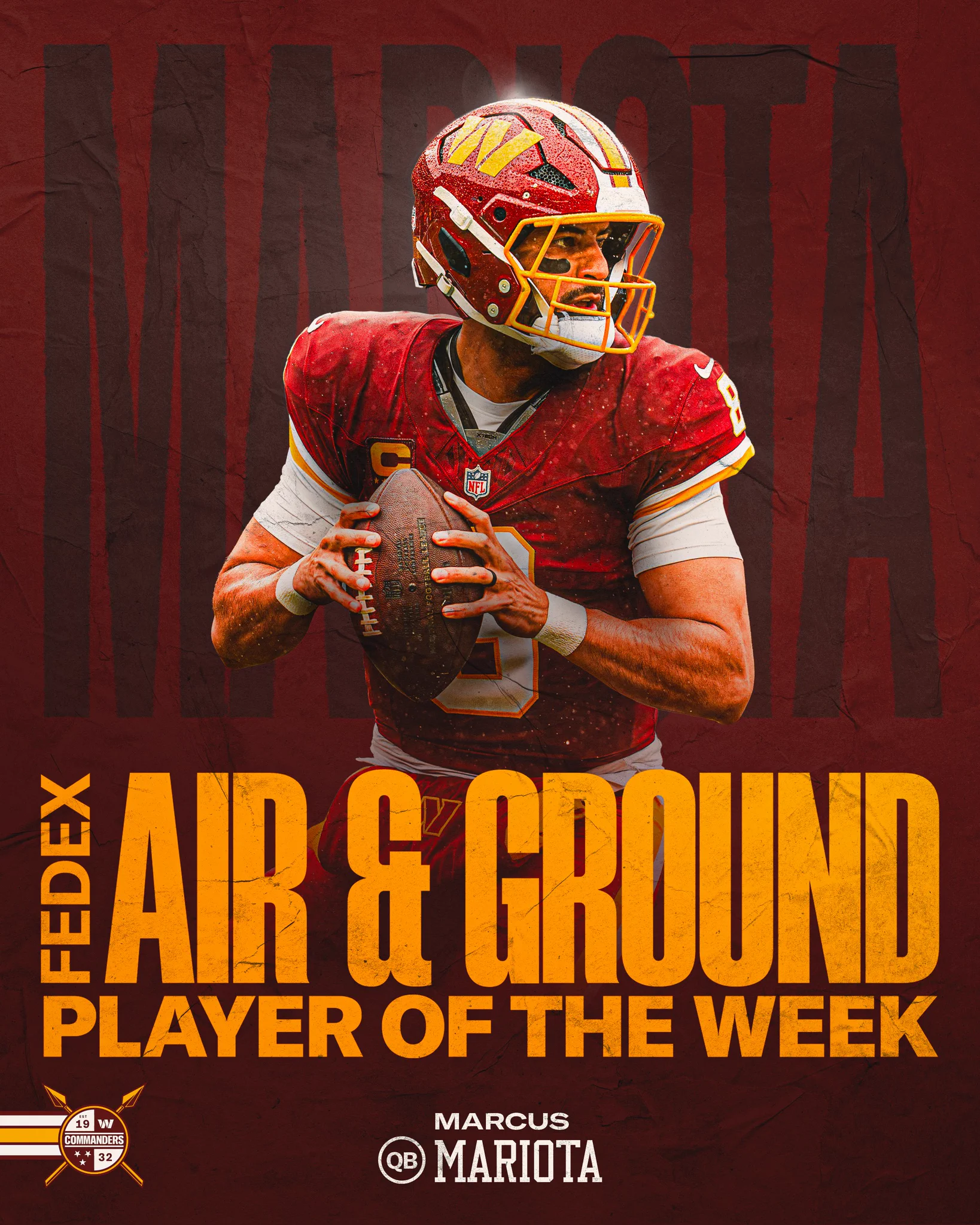 Graphic that features a photo of Marcus Mariota and says "FedEx Air & Ground Player of the Week." 