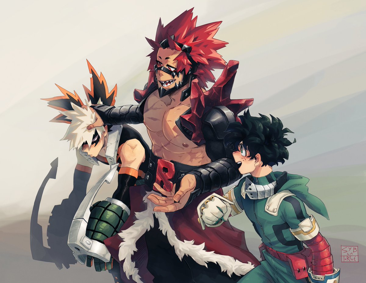 SybLaTortue's tweet photo. speaking of various KiriBakuDeku AUs, 
here's one in which Red Riot is already a well-established pro by the time Katsuki and Izuku get into UA, and you bet he's their first choice of hero who they want to intern under https://t.co/oIAzuuE3dZ