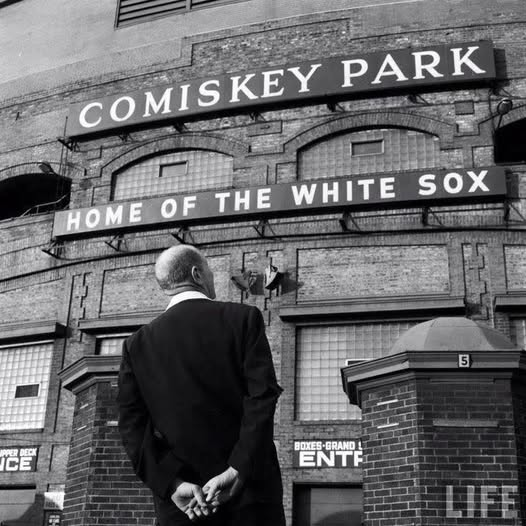 Jimfrombaseball's tweet photo. "This is a game to be savored, not gulped.
There’s time to discuss everything between pitches and between innings."
Charles Comiskey.
Founder of the White Sox.
"If there is any justice in this world, to be a White Sox fan frees a man from any other form of penance.
Sooner or later, the lame, the halt, and the blind all seek refuge with us."
Bill Veeck.
Veeck was listed in the Chicago phonebook.
Veeck often walked the Comiskey Park concourse shaking hands, as he limped on his wooden leg that he retrofitted with an ashtray.