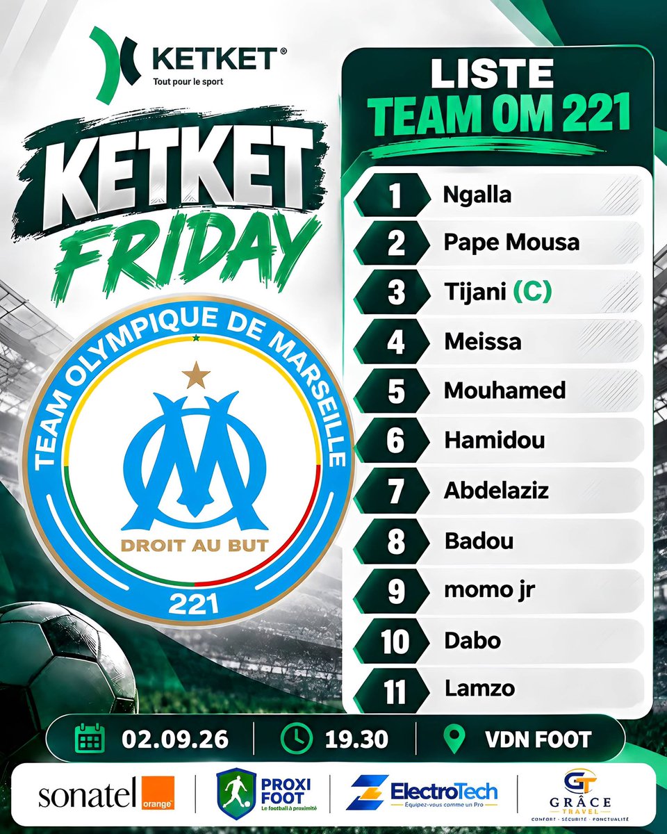 ketket_sn's tweet photo. Les listes sont sorties 💪🏾

Découvrez les joueurs qui composeront la Team FC Cancer et la Team OM 221

#KetketFriday

@GroupeSonatel @orange_sn 

@Electro__Tech @ProxiFoot https://t.co/WDTJT8kTvE