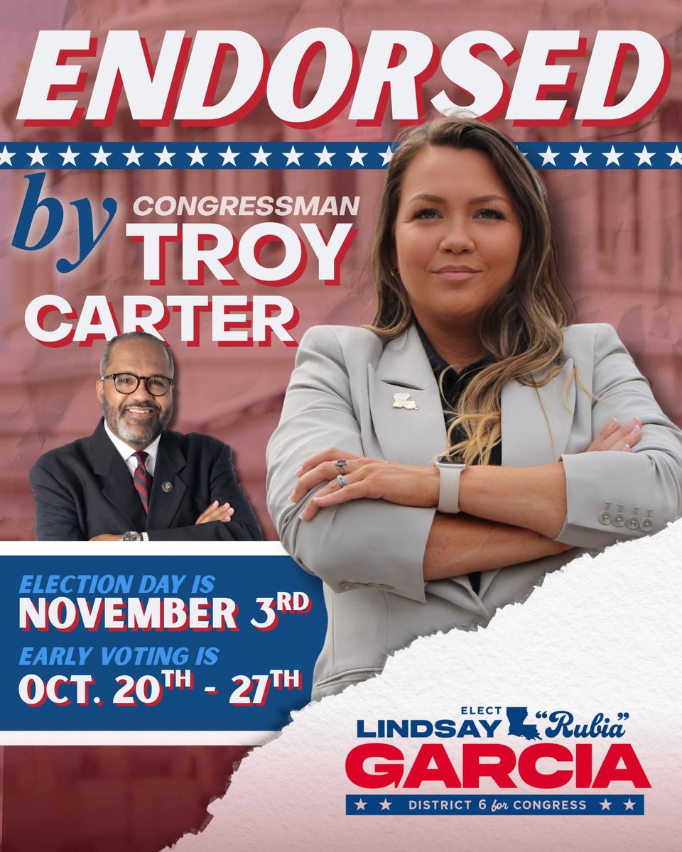 rubiaforla's tweet photo. So honored to officially have @RepTroyCarter's endorsement! We stood shoulder-to-shoulder at the Capitol in Baton Rouge fighting unfair maps during the redistricting session, and now we’re taking that fight all the way to Congress. https://t.co/uIE5GJoHt4