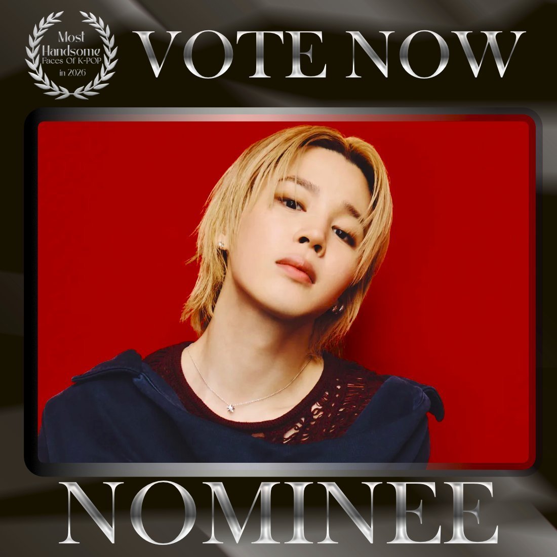 TOP100KPOP's tweet photo. JIMIN (BTS) is nominated for Most Handsome Faces of K-POP in 2026.

🚨 LAST DAYS TO VOTE!!!
👉 VOTE: https://t.co/KQkXdYXZrL https://t.co/3TclD9dThB