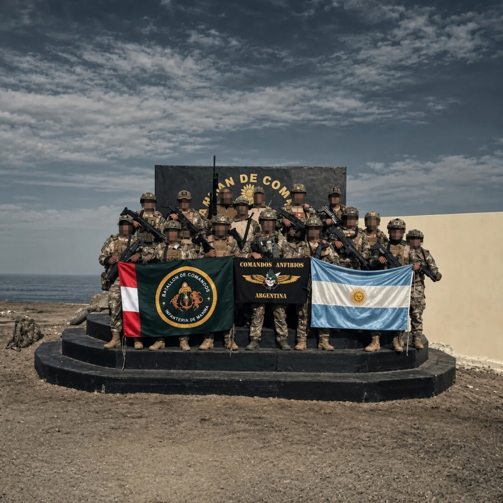 CristianVi0327's tweet photo. Comandos anfibios de la Marina de Guerra del Perú junto a Comandos de la Infantería de Marina Argentina (APCA-Agrupacion de Comandos Anfibios) durante la realización del Ejercicio Multinacional UNITAS 2026 🇦🇷🤝🇵🇪 https://t.co/DX7zAc04JS