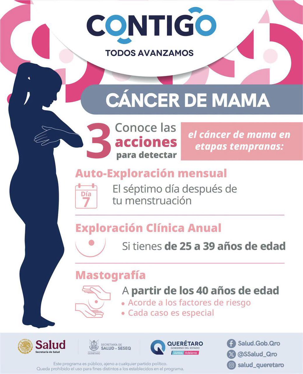 SSalud_Qro's tweet photo. #Autoexplórate #CuidaTuSalud #CáncerDeMama Conoce estas #3Acciones para detecta lo antes posible signos o síntomas. #CONTIGO y por tu salud. ¡Infórmate y comparte! https://t.co/HB6OxTkA36