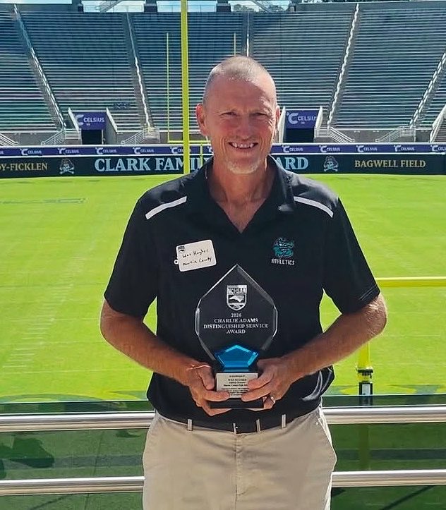 Coach_JWheeler's tweet photo. Congrats to Martin County High School Athletic Director Wes Hughes for winning the 2026 Charlie Adams Distinguished Service Award for Region 1.  #Earned #ChompDown🐊💥 https://t.co/rHbaLjDxHF
