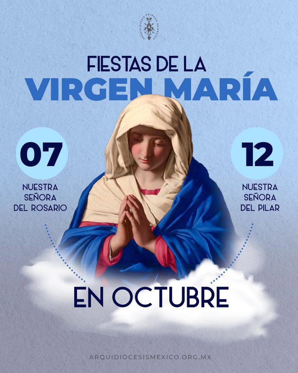 ArquidiocesisMx's tweet photo. Este mes de octubre recordamos a María en dos de sus advocaciones: Nuestra Señora del Rosario y Nuestra Señora del Pilar.

¿A cuál de estas dos advocaciones acudes? 🥹 https://t.co/wSm1hPUhUG