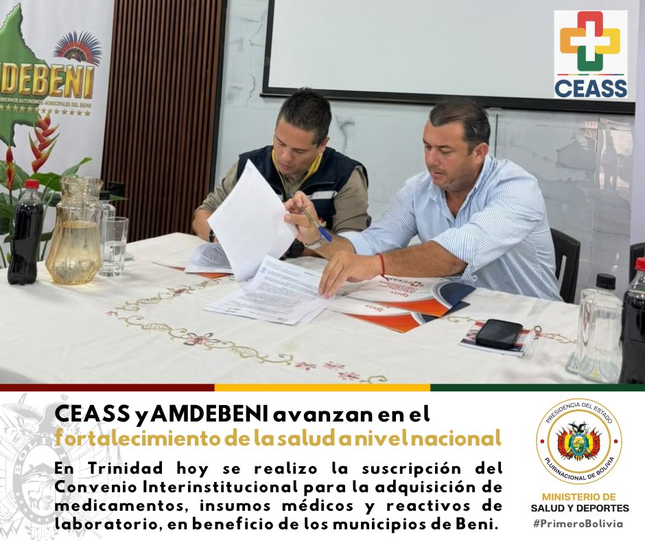 CeassBolivia's tweet photo. CEASS y AMDEBENI fortalecen alianzas para impulsar la salud en el Beni🇧🇴
Este importante acuerdo representa un paso en la construcción de alianzas estratégicas que permiten acercar soluciones y fortalecer la capacidad de respuesta del sistema de salud en los municipios del Beni. https://t.co/9Ieg7ibana