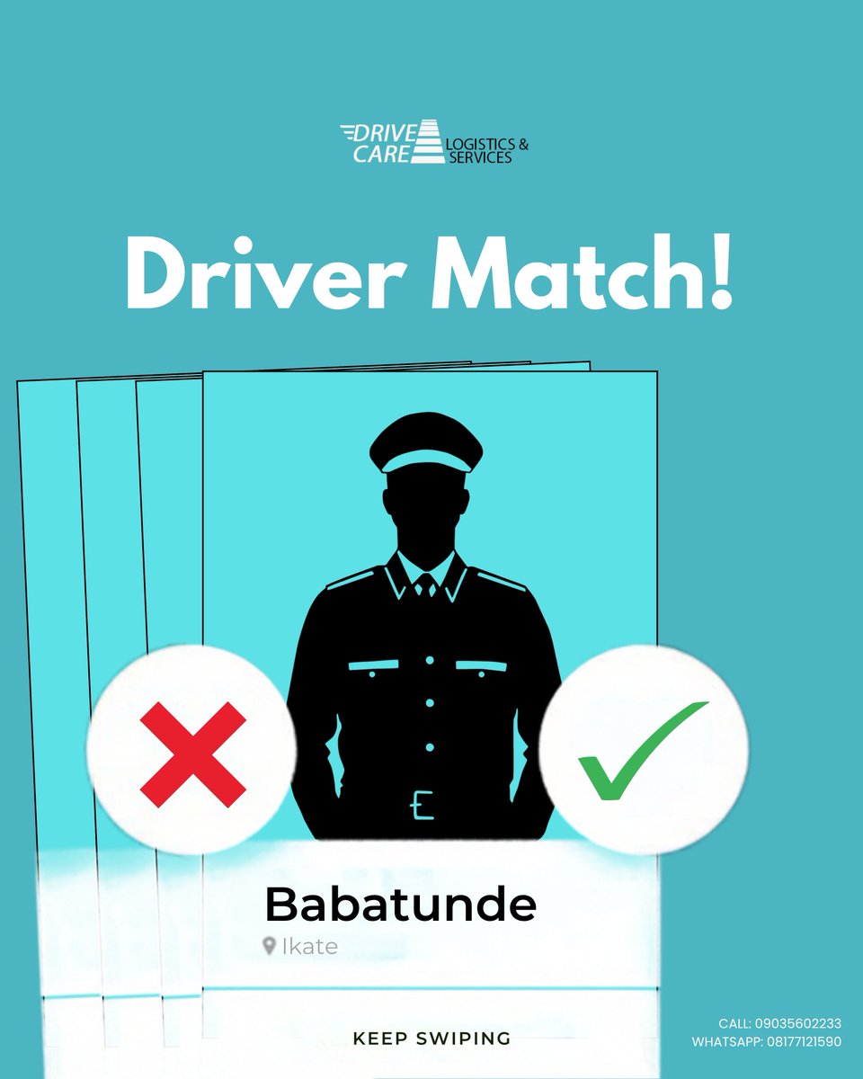 DrivecareNgLtd's tweet photo. The right driver makes all the difference. 

Drivecare helps match you with a professional driver suited to your needs. Because your journey deserves the right hands on the wheel.

#driver #driversinlagos #professionaldriver #drivecare #match #lagos https://t.co/QkZ1UTQu26