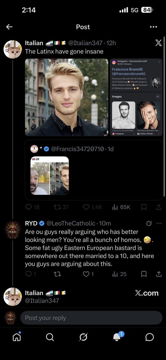 LeoTheCatholic's tweet photo. @Italian347 spends time making some very funny jokes about other people, constantly, and he can’t handle a little joke thrown into his post. I guess he took it personal for some odd reason; soft. https://t.co/HfLmSnNyrd