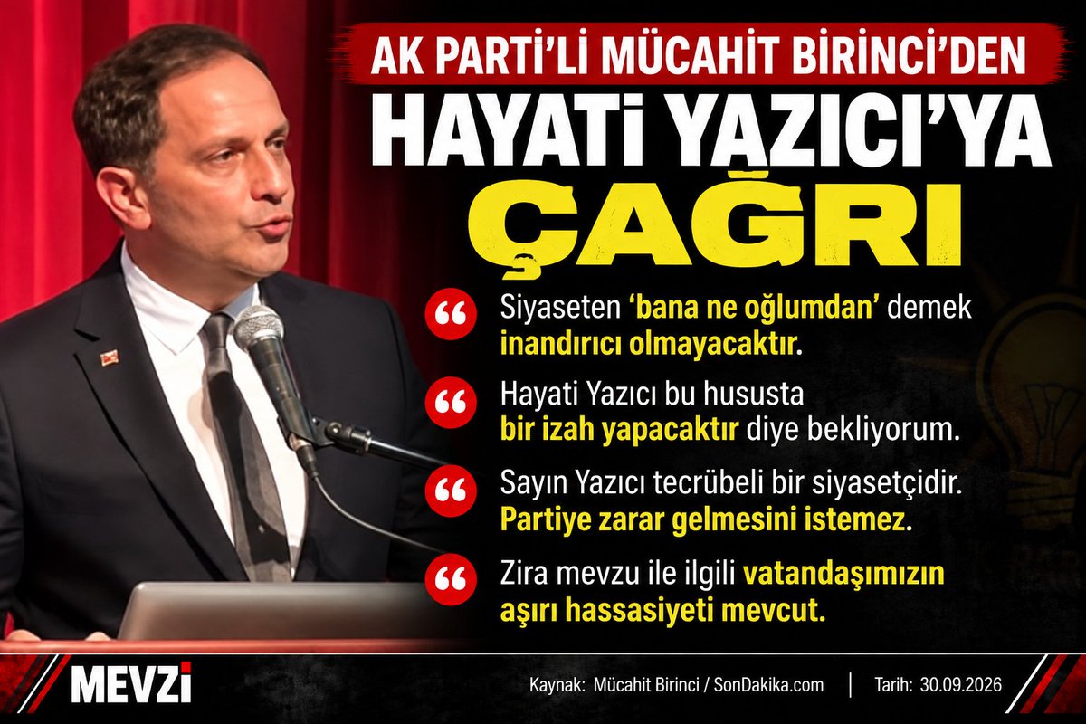 vatanmevzisi's tweet photo. MÜCAHİT BİRİNCİ’DEN HAYATİ YAZICI’YA: İZAH YAPMALI

AK Parti’li Mücahit Birinci, fon soruşturmasında oğlu Mustafa Yazıcı’nın mal varlığına tedbir getirilmesinin ardından Hayati Yazıcı’ya çağrıda bulundu:

“Siyaseten ‘bana ne oğlumdan’ demek inandırıcı olmayacaktır. Hayati Yazıcı bu hususta bir izah yapacaktır diye bekliyorum. Partiye zarar gelmesini istemez. Vatandaşımızın konuyla ilgili aşırı hassasiyeti mevcut.”

#MücahitBirinci #HayatiYazıcı #MustafaYazıcı #FonSoruşturması #AKParti #Mevzi

Kaynak: Mücahit Birinci / https://t.co/lApYYGsUEO