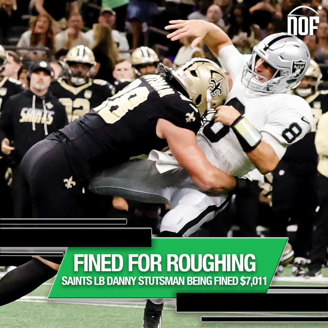 nofnetwork's tweet photo. #Saints LB Danny Stutsman is being fined $7,011 for roughing the passer against the Las Vegas Raiders, a source tells NOF. https://t.co/HsIttgqrvI