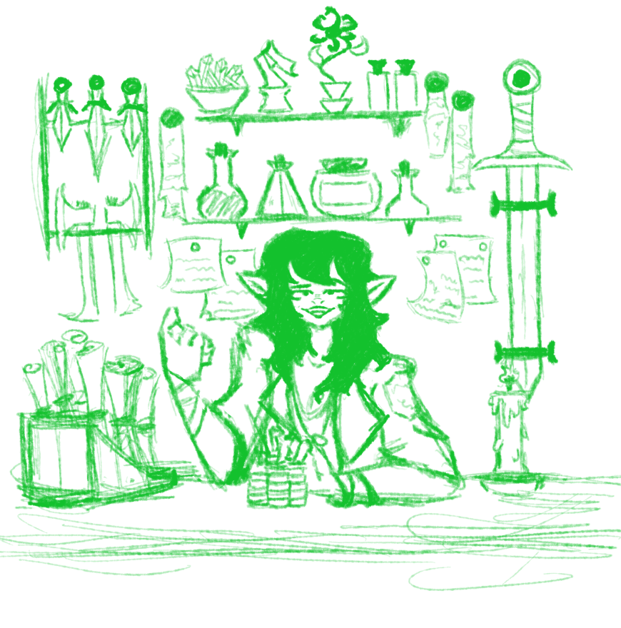 Vasperer's tweet photo. Trixie’s shop has only the best items and prices!
#oc #digitalart #sketch #goblin #dnd https://t.co/u1xdIvJ4sk