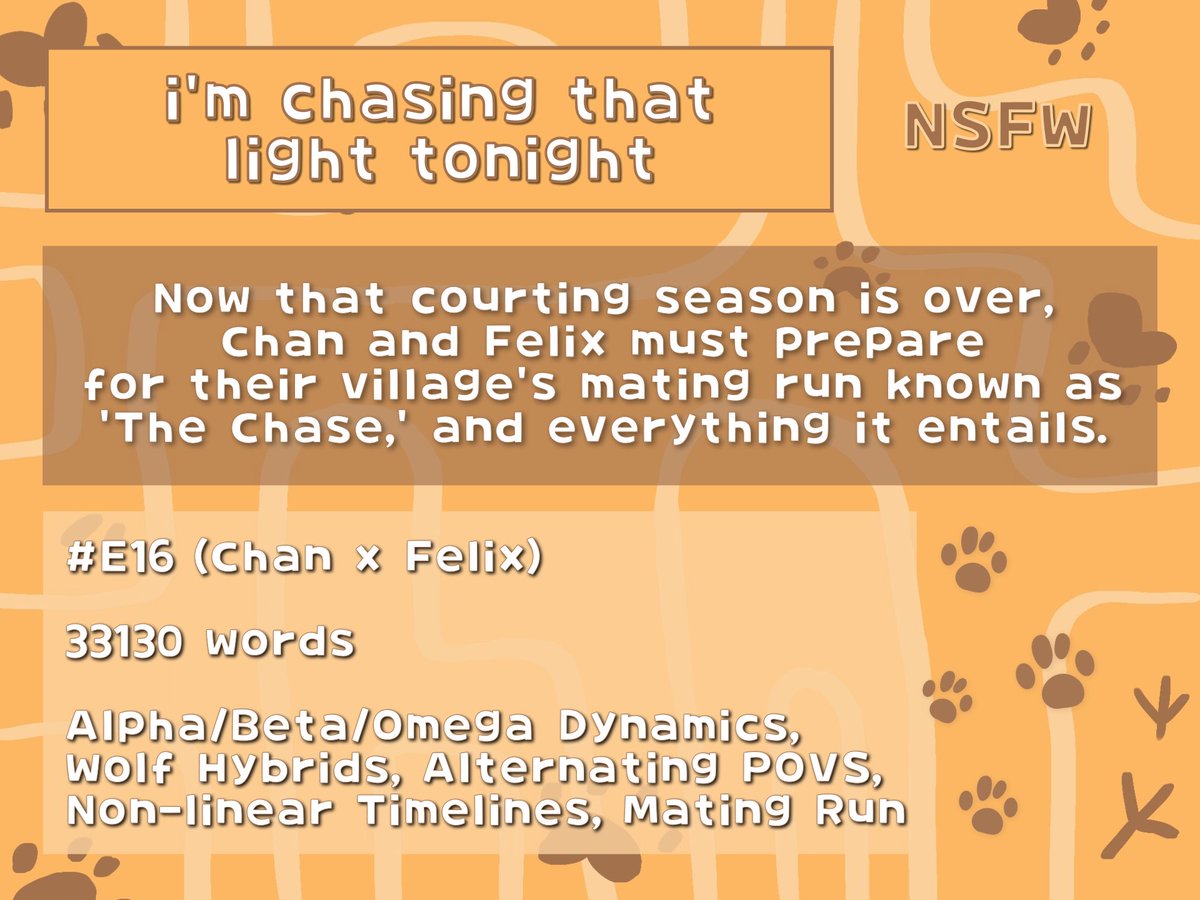 skzhybridfest's tweet photo. — i'm chasing that light tonight

.☘︎ ݁˖ Chan x Felix [E16]
.☘︎ ݁˖ Explicit, 33.1k words
.☘︎ ݁˖ omegaverse, wolf hybrids, mating run

✦ https://t.co/L81HTl4MGv https://t.co/0vOKYnd1yo