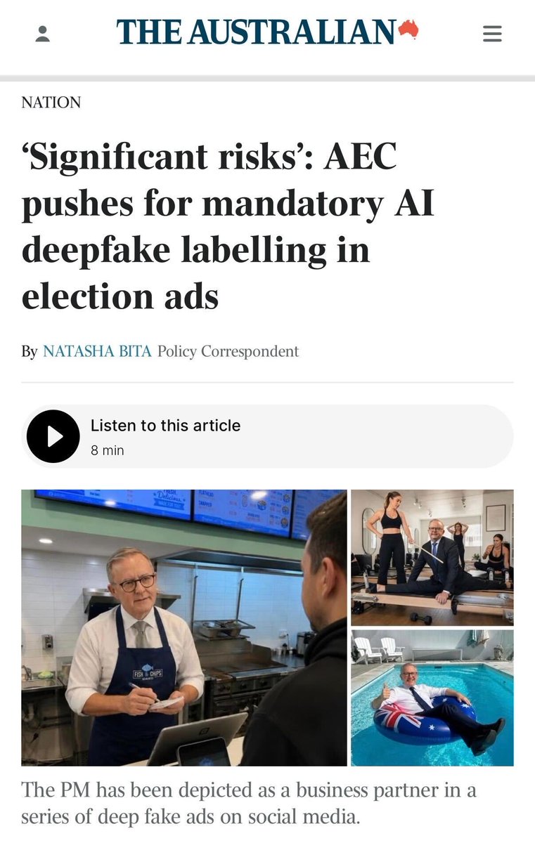 DavidPocock's tweet photo. Some 18 months out from the next federal election the govt is fast running out of time to act to protect our democracy from deepfakes. 

It’s something I’ve been pushing since before the last election and have a private Senator’s bill to fix. The govt needs to stop dragging its feet and get this done - and legislate truth in political advertising while they're at it.