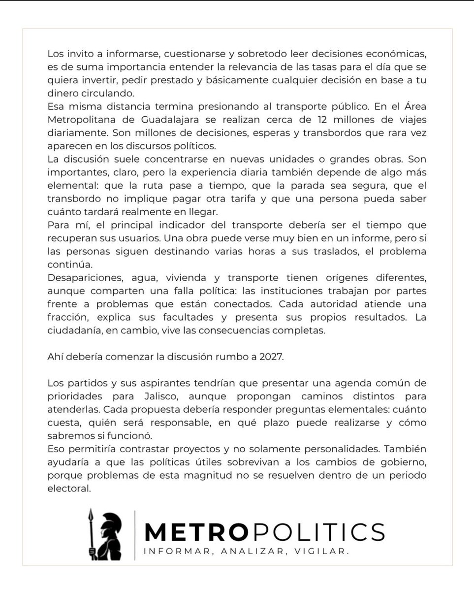 HikuryCalderon's tweet photo. ¿Qué quieren resolver quienes aspiran a gobernar Jalisco y cómo piensan hacerlo?

Les comparto mi columna “Candidatos en busca de una causa”, en Metropolitics.
3/4 👇🏽 https://t.co/mRLjvLhC5A