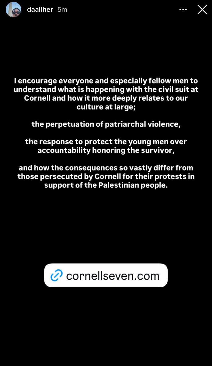 postanicrave's tweet photo. Dalton encourages people to understand what is currently happening with the civil suit at Cornell and to take action.  

📸: daallher on Instagram story. https://t.co/m5QPRbXGB0
