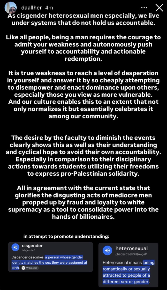 postanicrave's tweet photo. Dalton encourages people to understand what is currently happening with the civil suit at Cornell and to take action.  

📸: daallher on Instagram story. https://t.co/m5QPRbXGB0