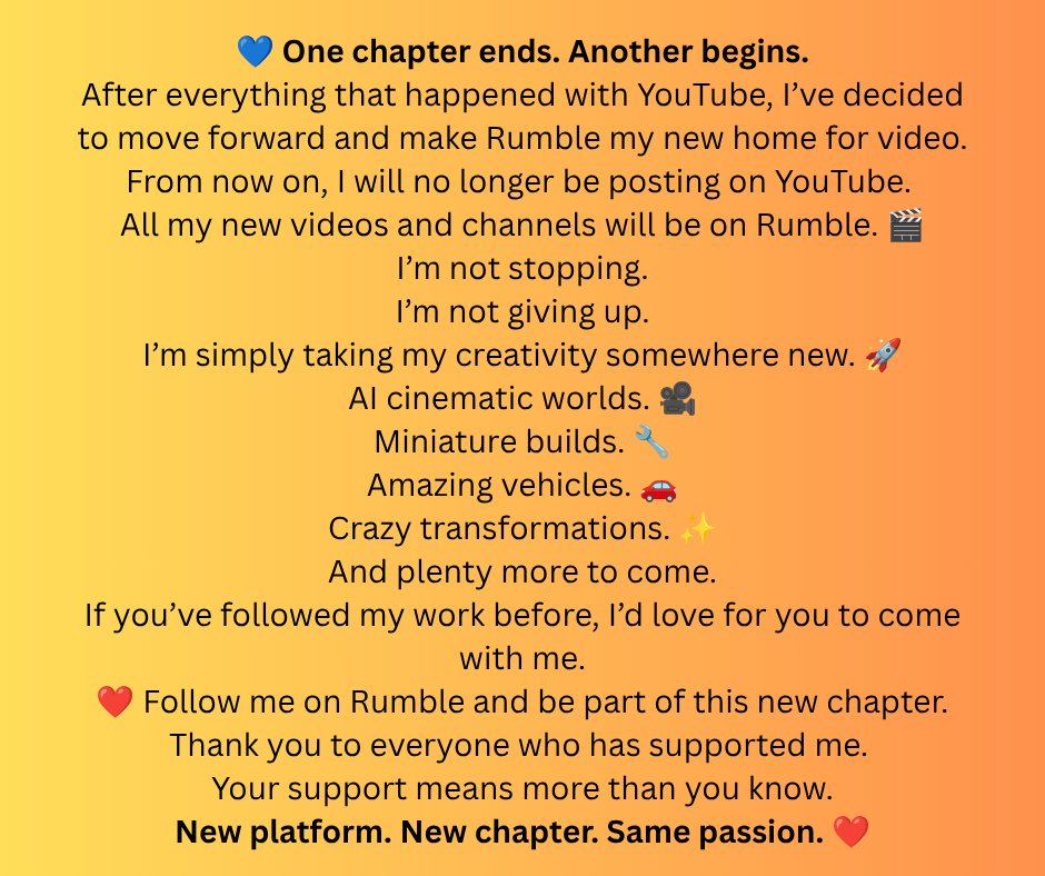 jesusitrusti's tweet photo. Moving Forward - Rumble Is My New Home
https://t.co/Czfrtr9YnE #WhereDidThatScrewGo #TinkoTonk #ScreenBreakout #FindingHopeToday #unitedkingdom #britain #greatbritain #uk #british #england #scotland #wale #Rumble #RumbleVideo #AIVideo #RumbleStudios #RumbleTakeover #AICreator https://t.co/2n8ePN5cqv