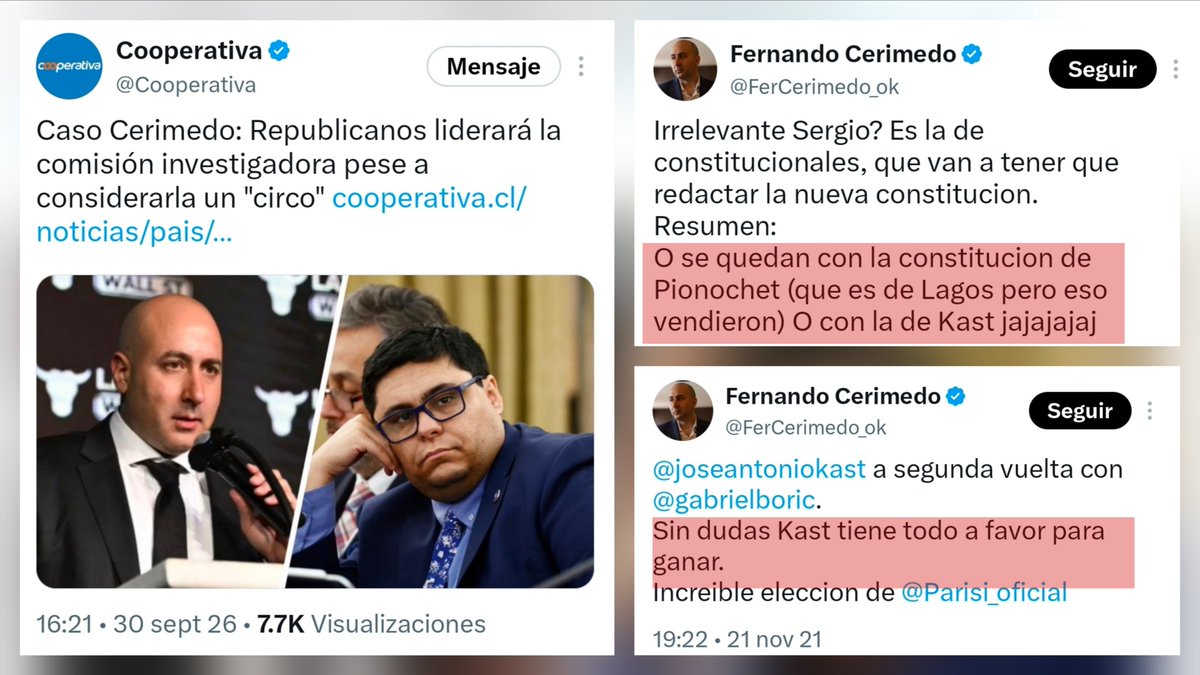 RobertoMerken's tweet photo. 🔴 LO LLAMABAN «CIRCO». AHORA QUIEREN DIRIGIR LA FUNCIÓN.

Republicanos rechazó la comisión investigadora del caso Cerimedo y la descalificó como un «circo». Ahora, con los votos del oficialismo, su diputado José Carlos Meza queda a cargo de presidirla.

La instancia debe esclarecer la eventual intervención de Cerimedo y el uso de granjas de bots en elecciones chilenas.

¿Qué garantías de independencia ofrece un partido que desacreditó la investigación antes de que comenzara?

Para considerarla una pérdida de tiempo, les interesó bastante quedarse con la presidencia.

Fuentes:

https://t.co/wKXFitbn1t

https://t.co/HbIs7HXw5t