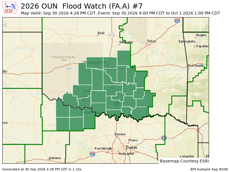 OUWEATHERBOT's tweet photo. OUN continues Flood Watch till Oct 1, 1:00 PM CDT https://t.co/YRmNDw7MHj https://t.co/o56efPsPbu
