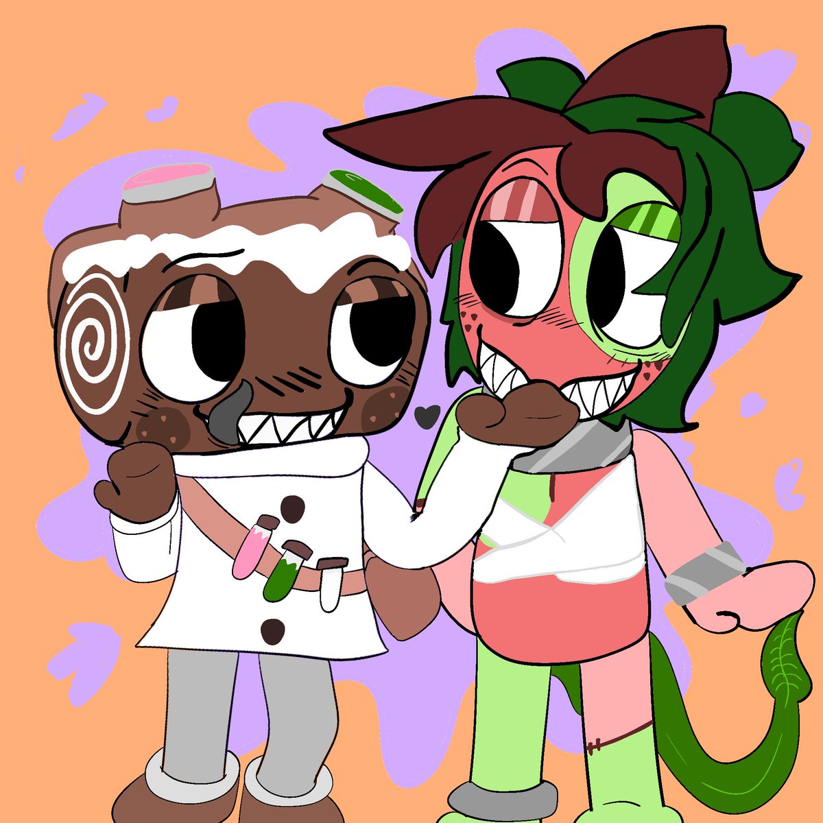 Rinoah112's tweet photo. Drew some Halloween fruitcake, Cosmo and Sprout sharing their “sweets and treats” this Halloween!  👻🎃

#dandysworld #fruitcake #cosmoxsprout #sproutxcosmo #art https://t.co/f9p9B5nFuc