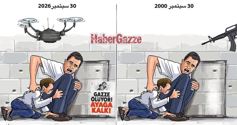 _GazaNews_'s tweet photo. Yirmi altı yıl geçti, baba kucağında oğul Muhammed el-Durrah’ın katledildiği günden bu yana; bugüne kadar ne değişti ki?!

*Muhammed Durra’dan Bugünün Gazze’sine: Unutulmayan Çığlık*

Bugün gibi 2000 yılında babasının kucağında kurşunların hedefi olan Muhammed Durra, Filistin’in bitmeyen acısının sembolüydü.

Bugün Gazze’de yaşananlar,
o gün vurulanın sadece bir çocuk değil, insanlığın vicdanı olduğunu bir kez daha gösteriyor.
Dün Muhammed Durra’yı koruyamayan dünya, bugün de binlerce masum çocuğu koruyamıyor.

Ancak Muhammed’in sessiz çığlığı bugün Gazze sokaklarında hâlâ yankılanıyor.
Onu ve katledilen tüm çocukları rahmetle anıyor, adalet sağlana kadar unutmayacağımızı haykırıyoruz.