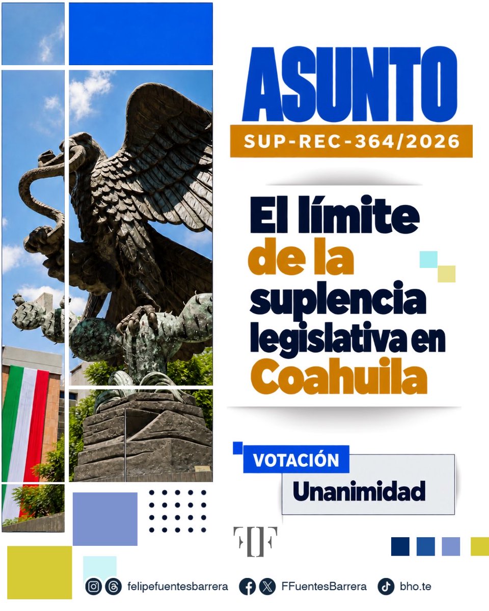 FFuentesBarrera's tweet photo. #SentenciaTEPJF || En el SUP-REC-364/2026, el @TEPJF_informa revocó parcialmente el fallo de @TEPJF_MTY. Determinó que la suplencia podía continuar durante el receso legislativo, pero debía concluir al inicio del periodo de septiembre. Por ello, reconoció que el diputado propietario podía ejercer el cargo.