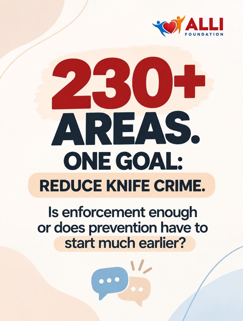 Alifoundationuk's tweet photo. More patrols. More CCTV. Stronger enforcement.

But what if prevention started before a young person ever picked up a knife?

Is enforcement enough?

Share your thoughts below. 👇

#ALLIFoundation #KnifeCrime #YouthViolencePrevention #EarlyIntervention https://t.co/cfxKLThsqU