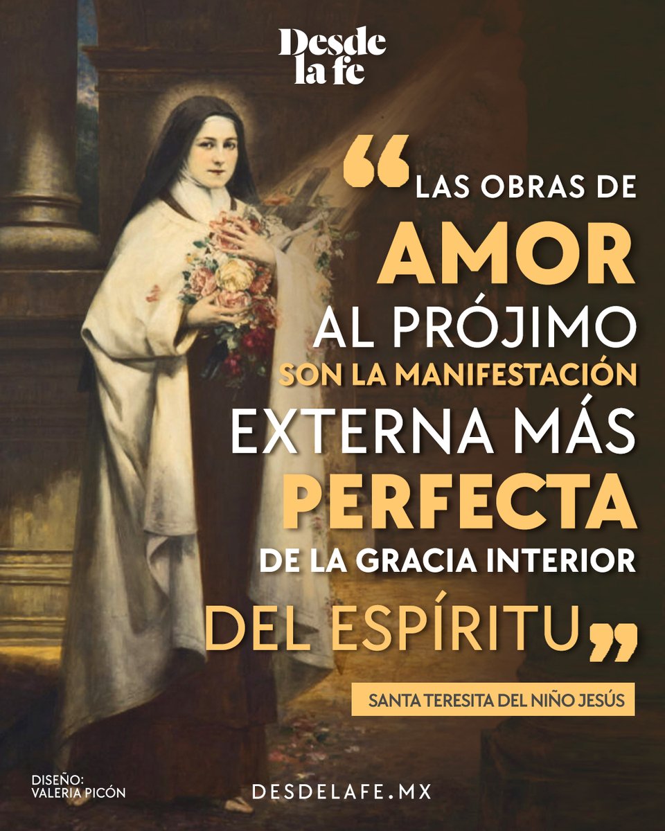 DesdeLaFeMx's tweet photo. “Dios no pide grandes cosas, solo que le amemos mucho”. 🫶🥹

Te compartimos 15 frases de Santa Teresita sobre el amor de Dios: https://t.co/nRjO4V1erl

#SantaTeresita #Amor #Dios #Frases https://t.co/QZR3k3jy2b