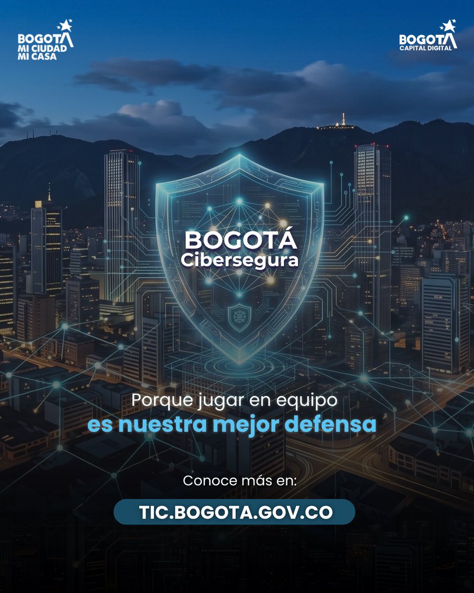 ConsejeriaTIC's tweet photo. #AquíSíPasa🦾 @Bogota refuerza su capa invisible de protección digital  🔐
La ciudad aprobó la Estrategia Distrital de Ciberseguridad y cuatro políticas de seguridad digital que nos permiten actuar unidos frente a los riesgos digitales.

En #BogotáCibersegura jugamos en equipo para proteger la información, reaccionar de manera oportuna y garantizar el servicio distrital. Porque cuando se detiene un trámite, una cita médica o un servicio de emergencia, no se cae un sistema: se afecta una vida.