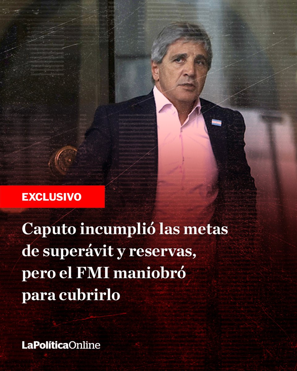 LPOArg's tweet photo. 🔴Exclusivo | El Gobierno no cumplió la meta fiscal pese a que el Fondo ya se la había reducido. En reservas, el organismo flexibilizó el objetivo en USD 11.800 millones y cambió el precio utilizado para valuar el oro.
[https://t.co/BxDXJHkLjM] https://t.co/NwlZkVEoDE