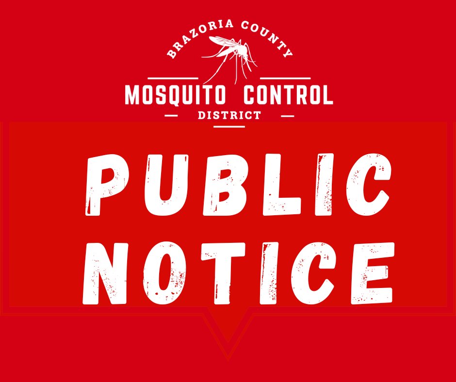 BrazoriaCounty's tweet photo. 📢PUBLIC NOTICE | West Nile Virus Detected 🦟

The Brazoria County Mosquito Control District has identified West Nile Virus in one mosquito trap collected and tested today, September 30, 2026, near Tankersley Drive and FM 1462 in Rosharon.

Residents are encouraged to check the daily mosquito spray schedule. Schedules are posted by 4 p.m. Spraying may be canceled due to weather conditions or other unforeseen circumstances.
https://t.co/9IukeXcjEO

Mosquito Control spray trucks will treat the affected area twice nightly for the next three nights and retest the area next week. 

👉Help protect yourself and your family by using insect repellent as directed, wearing long sleeves and pants when outdoors, and emptying standing water around your home.